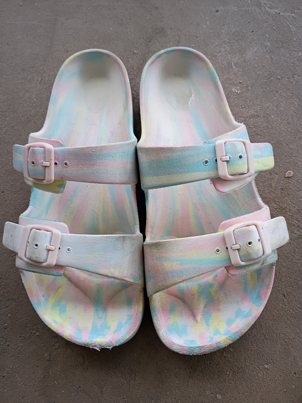 Women’s Pastel Tie-Dye Slide Sandals with Adjustable Straps